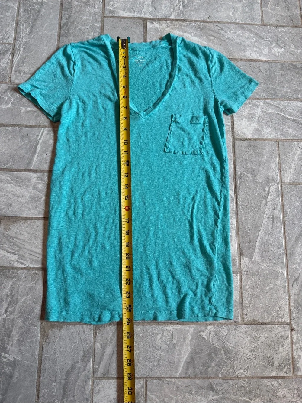 J. Crew 100% Lightweight Linen V-Neck Pocket Tee - Teal